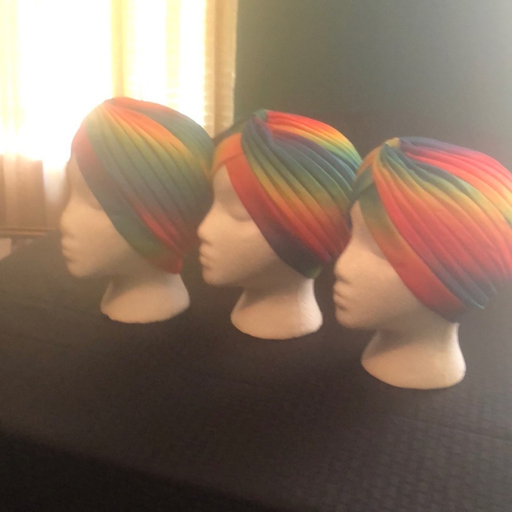BEAUTIFUL RAINBOW TURBAN HAT - Picture 2 of 5